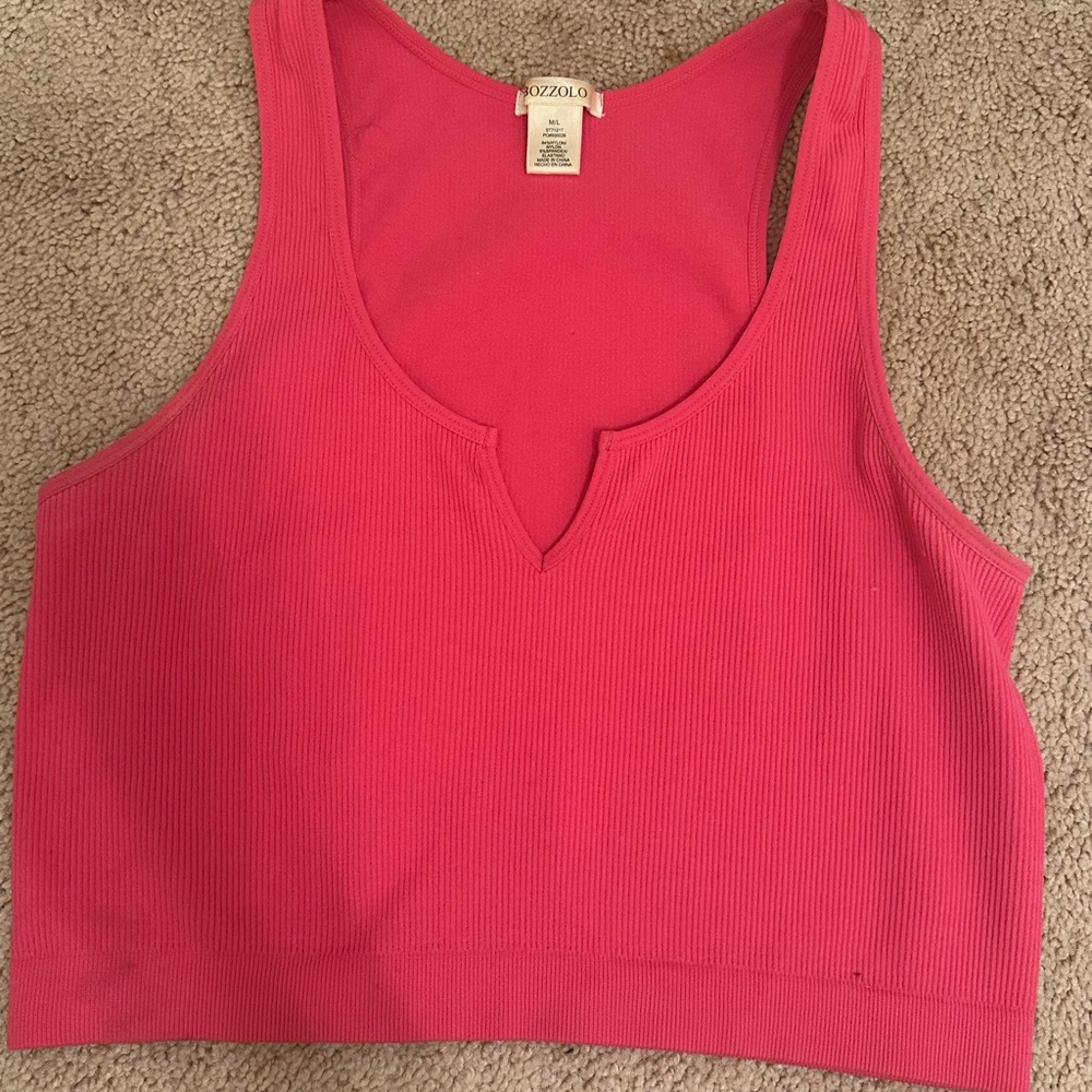 Bozzolo Women's Vibrant Pink Ribbed Crop Top